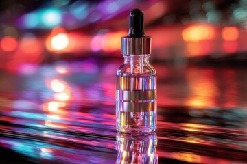 Naklejka premium Nightlife Essential Oil Bottle on Reflective Surface