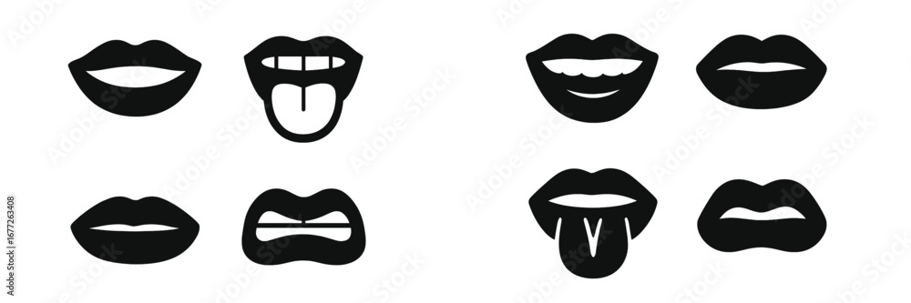 Poster collection of stylized lips with different expressions