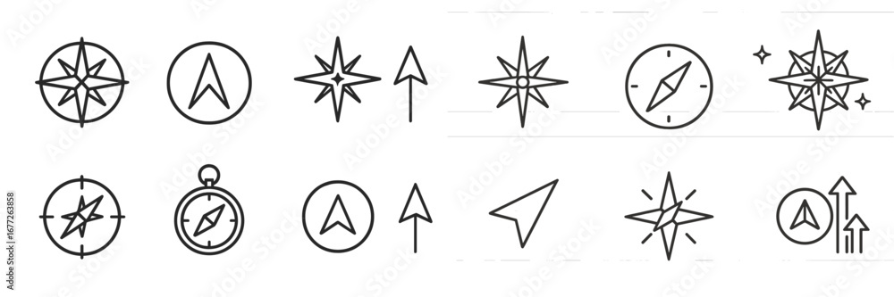 Poster compass and navigation icons set