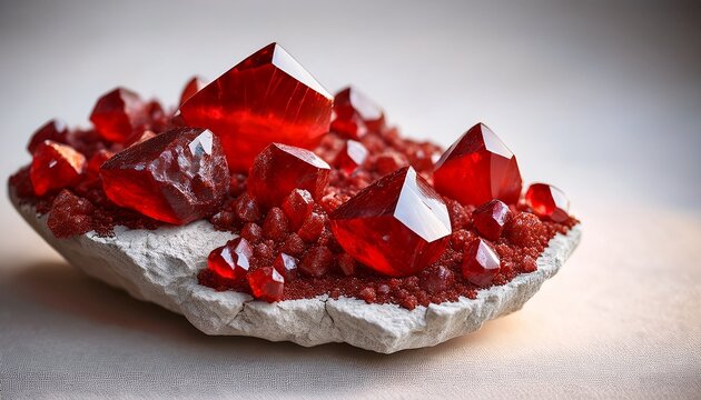 exquisite cinnabar crystals beautifully display vibrant red hues against a white mineral matrix