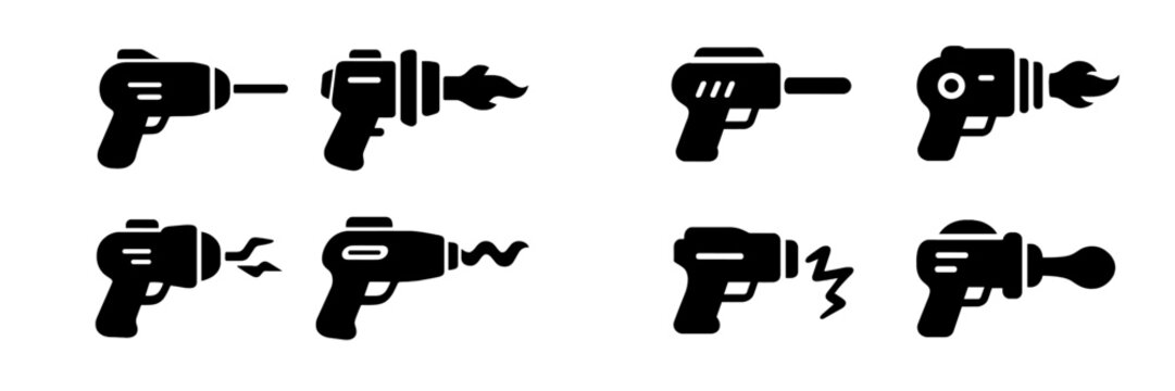Retro ray gun and laser blaster icons