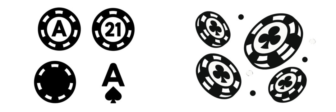 Casino chips with ace and 21