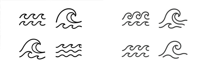 Fototapeta premium Set of stylized wave icons in outline style