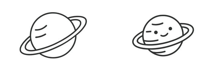 Fototapeta premium Planet with rings and face icons