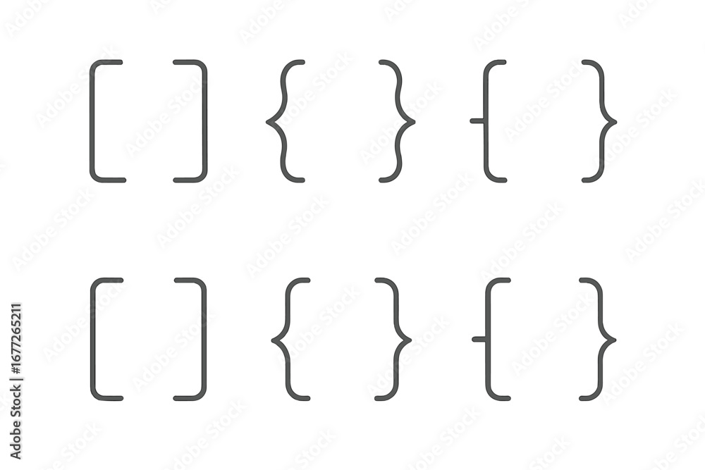 Poster set of brackets and braces on dark background