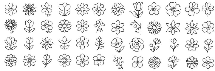 Fototapeta premium Collection of White Flower Icons
