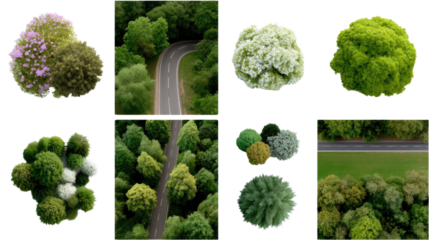 Nature's Elements Collection: Showcasing a diverse assortment of nature's features, from vibrant trees and textures to winding roads, all captured in photorealistic detail.