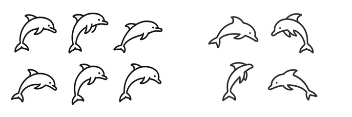 Fototapeta premium Dolphin outline icons