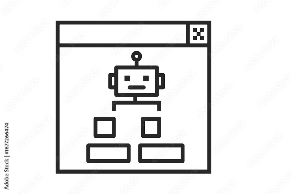 Poster robot icon with flowchart inside a window