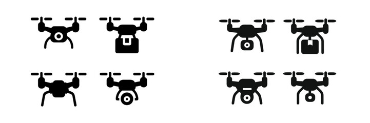 Drone icons with camera and package delivery