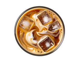 Iced Latte with Layered Espresso, Top View in Minimalist Style, isolated