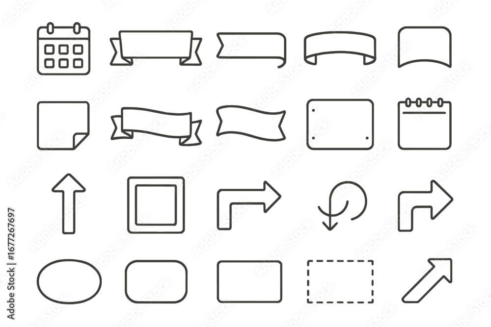 Poster collection of outline icons for design and web