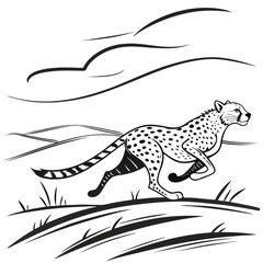 Cheetah Sprinting Across a Stylized African Landscape with Rolling Hills running speed