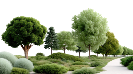 Nature's Green Canvas: A vibrant tapestry of diverse trees, lush bushes and serene walking path come together to create a natural haven of beauty, ready to be explored.