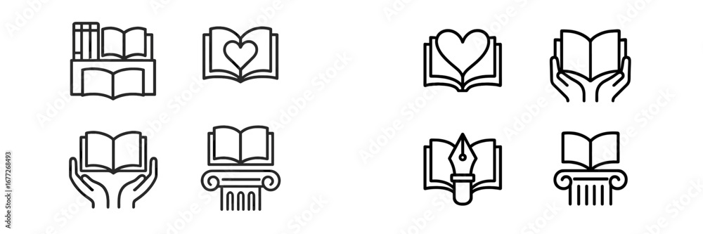 Poster collection of book icons with different concepts