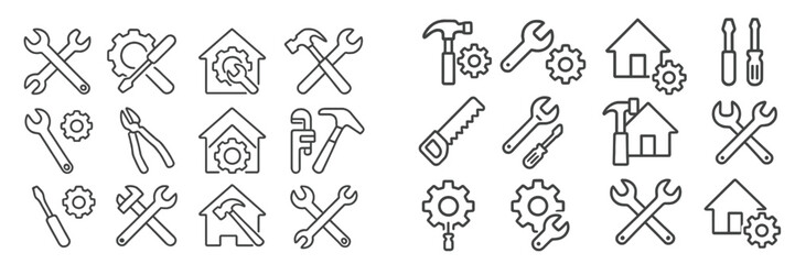 Collection of line art icons for home repair and maintenance