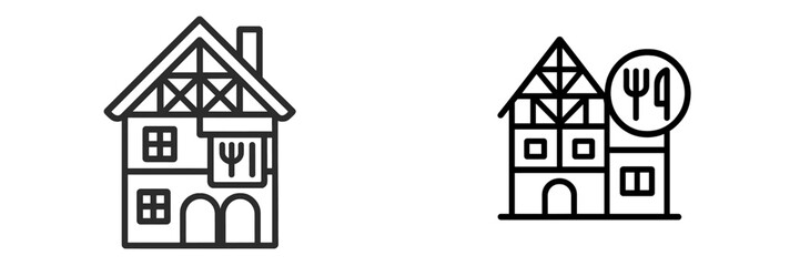 Half timbered house with balcony and arched windows