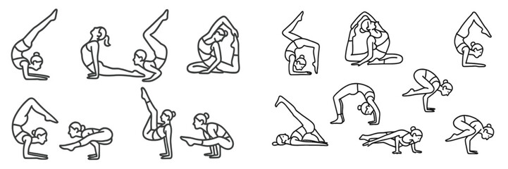 Collection of yoga poses line art