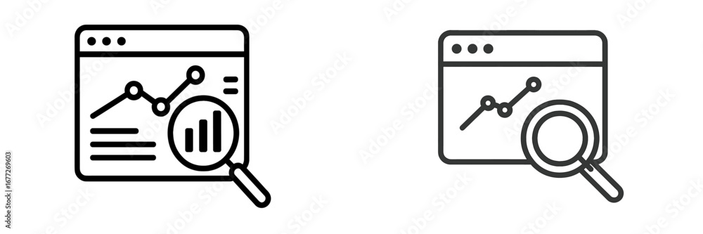 Poster graph analysis with magnifying glass icon