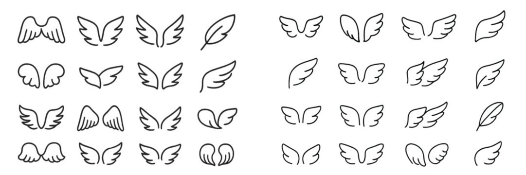 Collection of Angel Wing Icons and Feather