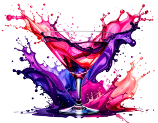 Minimalist Vector Cocktail Glass with Abstract Splash, artistic style, isolated