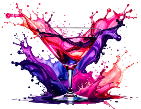 Minimalist Vector Cocktail Glass with Abstract Splash, artistic style, isolated