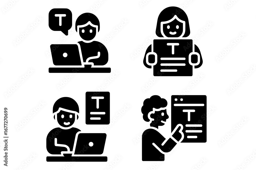 Poster people working with text and computers