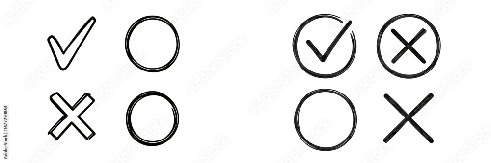 Poster checkmark and cross symbols in circles