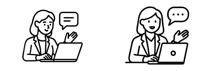 Fototapeta premium Woman working on laptop with speech bubble icon