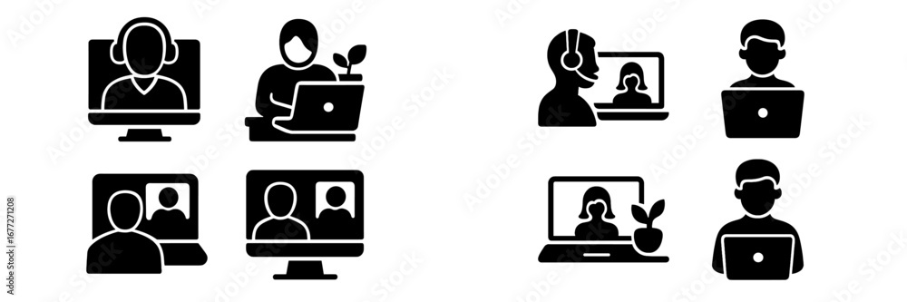 Poster people interacting with computers and each other