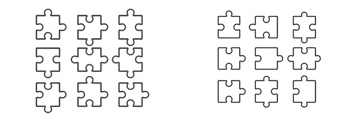 Puzzle pieces arranged in two rows on black background