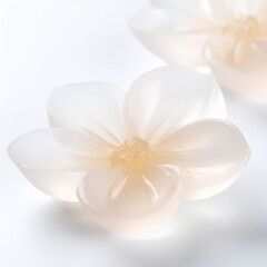 Fototapeta premium the image shows several translucent, flower shaped objects on a light background. each flower appears to be made of a smooth, possibly glassy or resinous, material