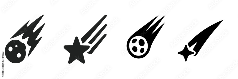 Poster set of falling star and meteor icons