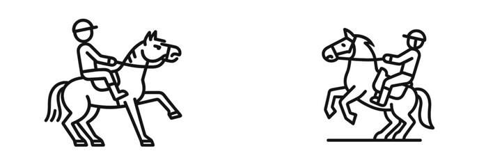 Fototapeta premium Equestrian Rider and Horse Line Art Icons