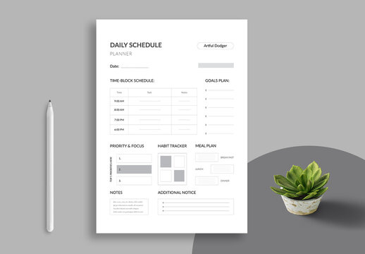 Minimalist Daily Planner Template Layout