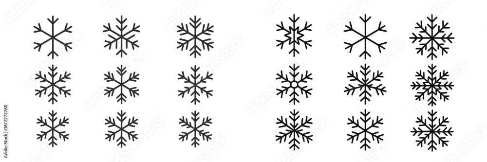 Poster collection of snowflake icons with variations