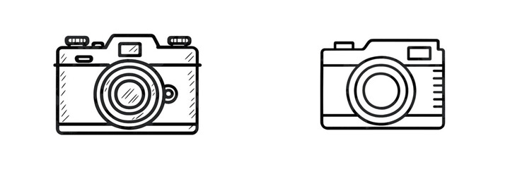 Fototapeta na wymiar Two vintage camera line art icons