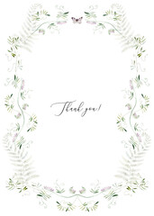 Wreath. Watercolor colorful wildflower floral clipart - flower forest meadow green red pink herbs leaves. Wedding invitation, fashion, background, textile. Fern, clover, chamomile, ivy, strawberry.