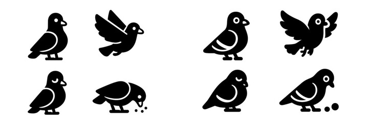 Set of four pigeon illustrations in outline style