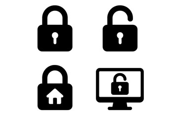 Four security icons: locked, unlocked, home lock, and computer lock