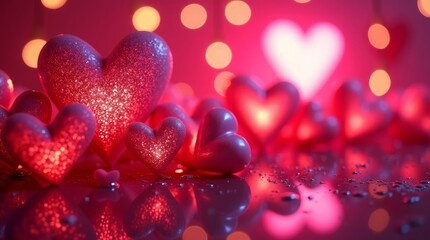 Obraz premium Glittering hearts with bokeh lights love romance