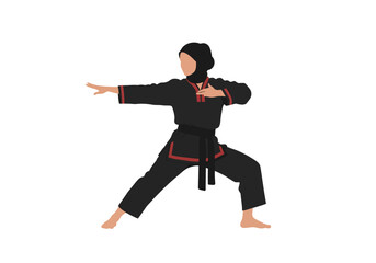 Focused Muslim Woman Practicing Martial Arts.