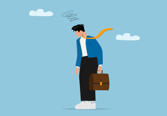Sad Businessman Regret Mistake, Stress, Depression, Burnout, Tired Corporate Worker with Briefcase, Career Failure and Anxiety Concept Illustration Vector