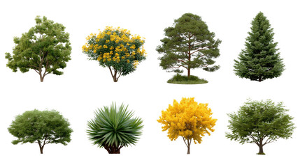 Diverse Array of Trees: A meticulously curated assortment of trees. From towering evergreens to blossoming deciduous species.