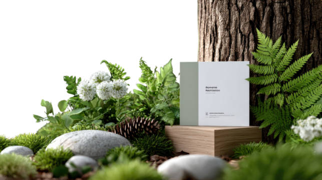 Botanical Harmony: An elegant box, artfully positioned amidst a miniature verdant landscape, representing eco-friendly principles.