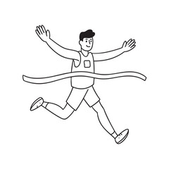 Fototapeta premium An illustration of runner crossing the finish line with a victory sign