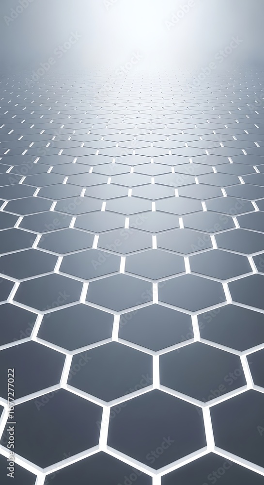 Poster Abstract hexagonal pattern receding into a bright, hazy background