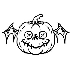 Pumpkin with wings cartoon character hand drawing style