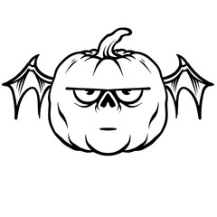 Pumpkin with wings cartoon character hand drawing style