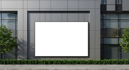 Large blank billboard on modern building exterior wall